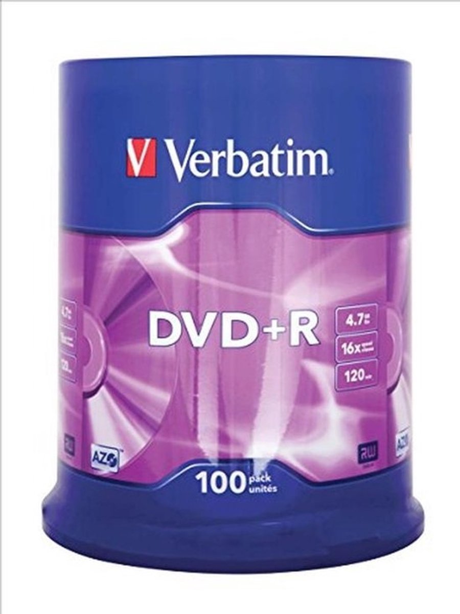 DVD + R 4,7GB - 16x brandsnelheid, lange levensduur, krasbestendig, 100 Pack Spindle