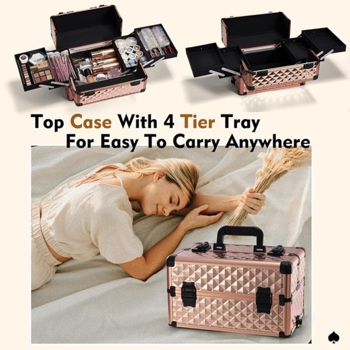 3-in-1 Cosmetische Trolley met Wieltjes - Grote Make-upkoffer voor Professioneel Gebruik