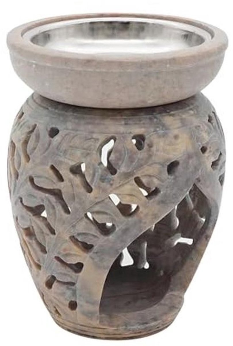 Wierookbrander en Geurlamp Softstone Duo met RVS Zeef en Schaal - 13 cm Hoog, 9 cm Breed