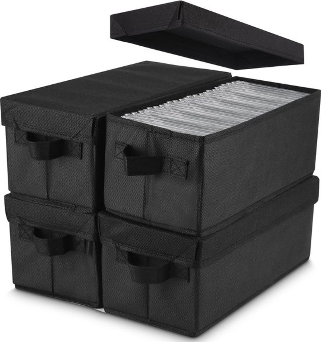 CD-opbergdozen set van 4 - Ruimte voor 165 cd's, stofdicht en draagbaar