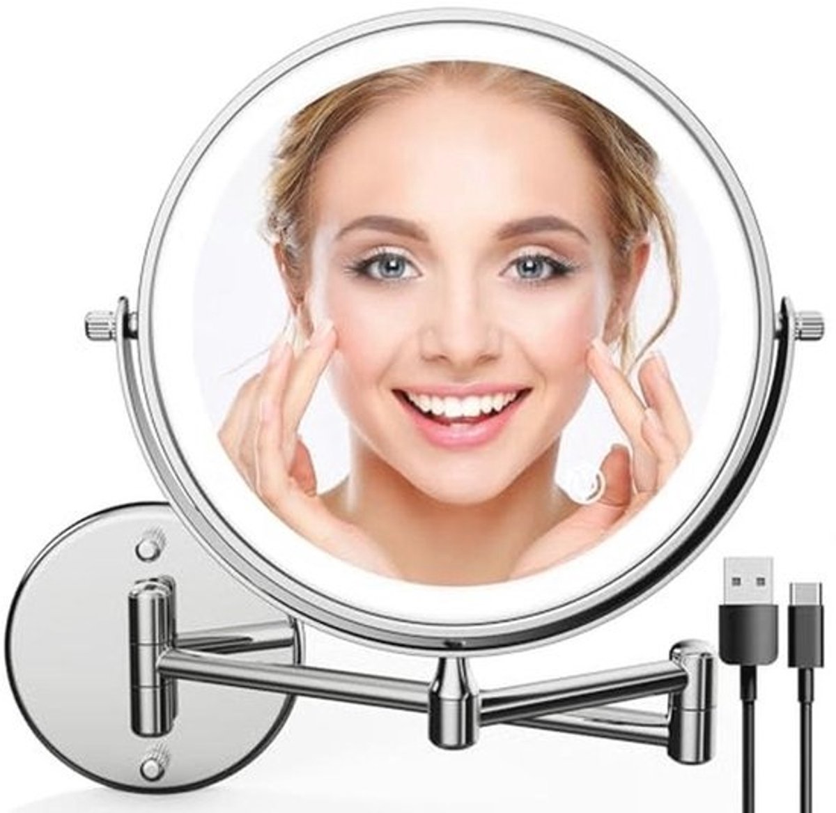 Makeup Mirror with LED Light, SanaWell 8 Inch Double Sided 1X/10x Magnifying Mirror with 3 Color Lights, Touch Control, 360°Rotation Makeup Mirror for Home Bathrom, Shaving Mirror (Chrome