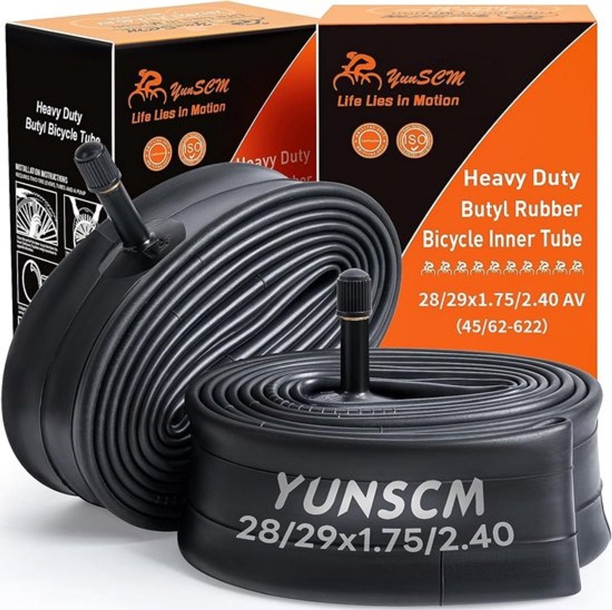 YunSCM 2PCS 45/62-622 Verdikte binnenband 29x1.75/1.95/2.10/2.25/2.40 AV32mm Ventil compatibel Fiets 29 inch Fietsbinnenband 29x1.75 29x1.95 29x2.0 29x2.10 29x2.25 29x2.35 29x2.40