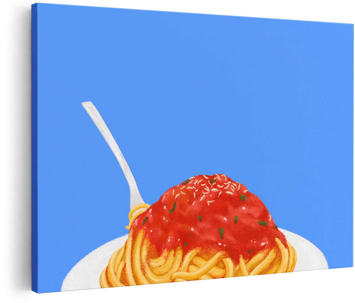 Artaza Canvas Schilderij Spaghetti - 180x120 cm - Groot - Wanddecoratie Keuken - Muurdecoratie Eten - Schilderijen Op Canvas Italiaans - Blauw