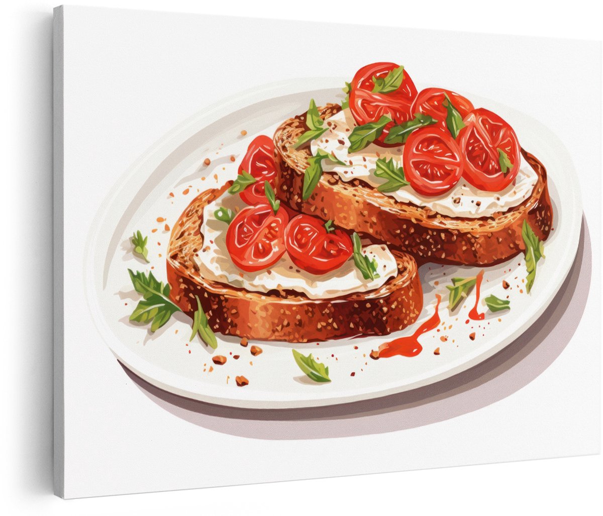 Artaza Canvas Schilderij Bruschetta - 180x120 cm - Groot - Wanddecoratie Keuken - Muurdecoratie Tomaat - Decoratie Italiaans Eten - Schilderijen Op Canvas