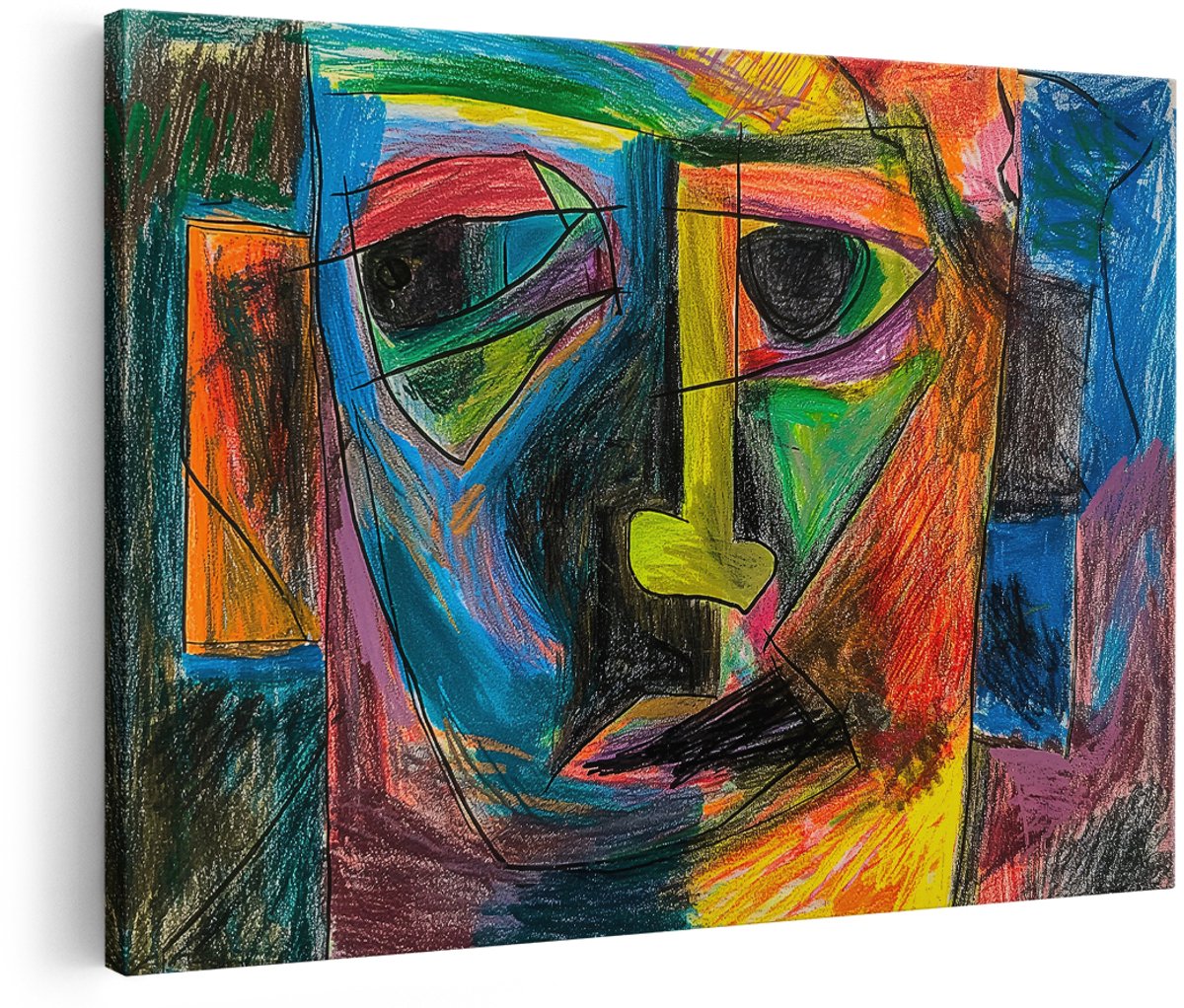 Artaza Canvas Schilderij Abstract Portret - 180x120 cm - Groot - Wanddecoratie Kleurrijk - Muurdecoratie Modern - Decoratie Picasso Stijl
