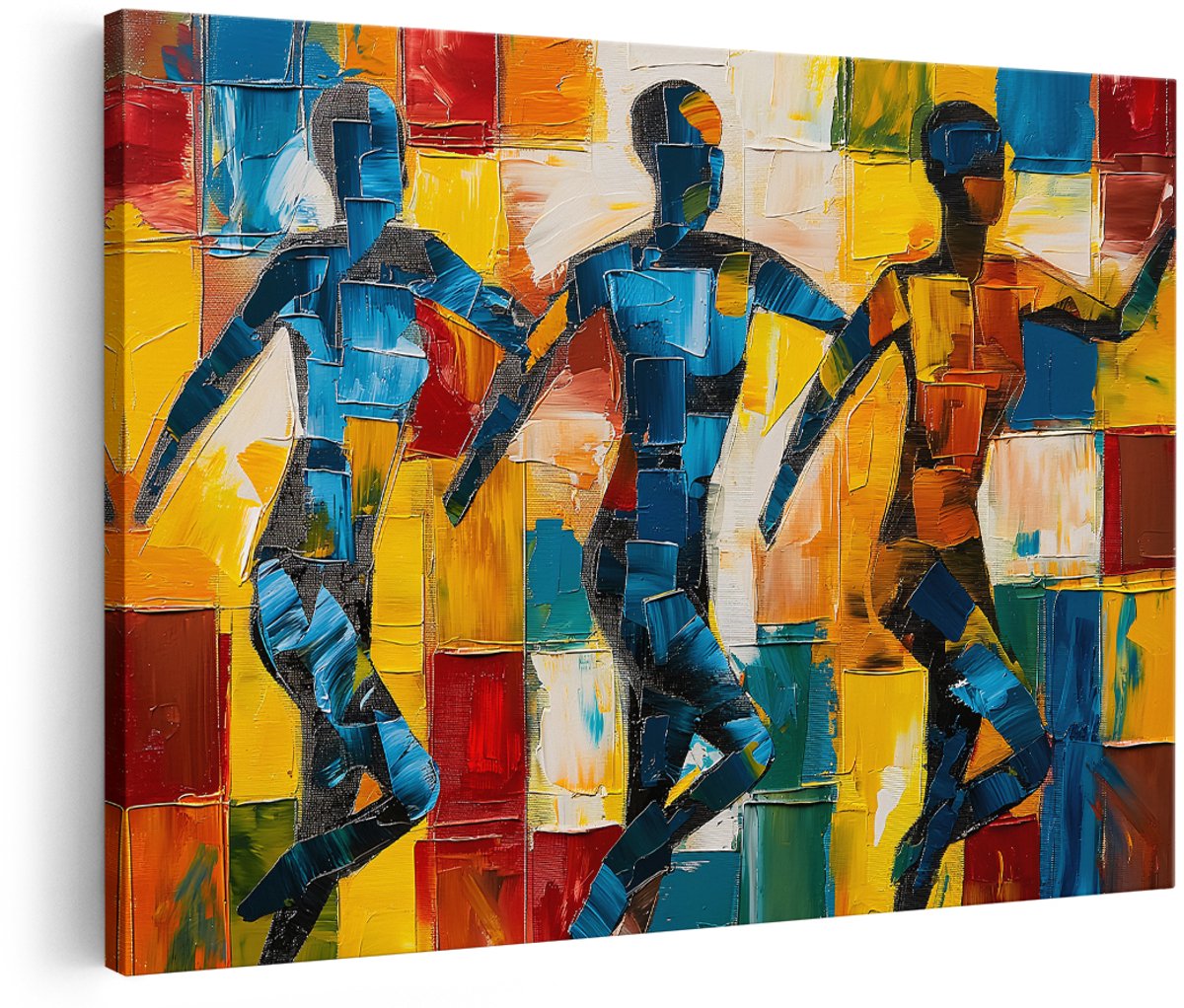 Artaza Canvas Schilderij Abstract - 180x120 cm - Groot - Wanddecoratie Dansende Figuren - Muurdecoratie Kleurrijk - Decoratie Woonkamer