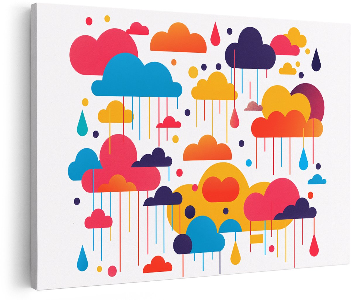 Artaza Canvas Schilderij Abstract - 180x120 cm - Groot - Wanddecoratie Kleurrijke Wolken - Muurdecoratie Kinderkamer - Decoratie Regen Druppels