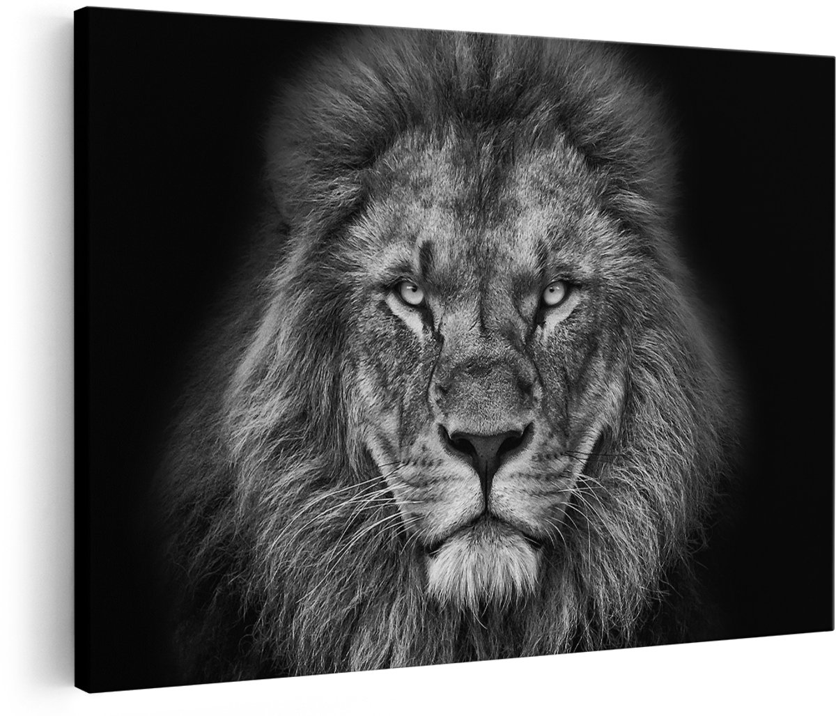 Artaza Canvas Schilderij Leeuw - Leeuwenkop - Zwart Wit - 180x120 cm - Groot - Wanddecoratie Woonkamer - Schilderijen - Muurdecoratie