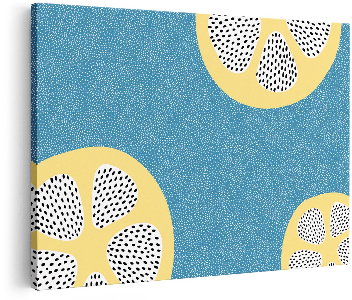 Artaza Canvas Schilderij Citroen - 180x120 cm - Groot - Wanddecoratie Abstract - Muurdecoratie Fruit - Decoratie Keuken Blauw