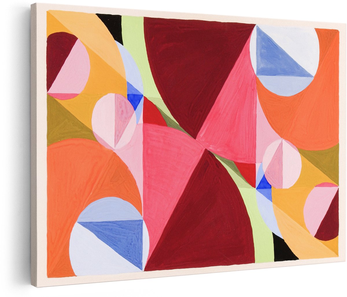 Artaza Canvas Schilderij Abstract - 180x120 cm - Groot - Wanddecoratie Geometrisch - Muurdecoratie Modern - Decoratie Kleurrijk - Rood