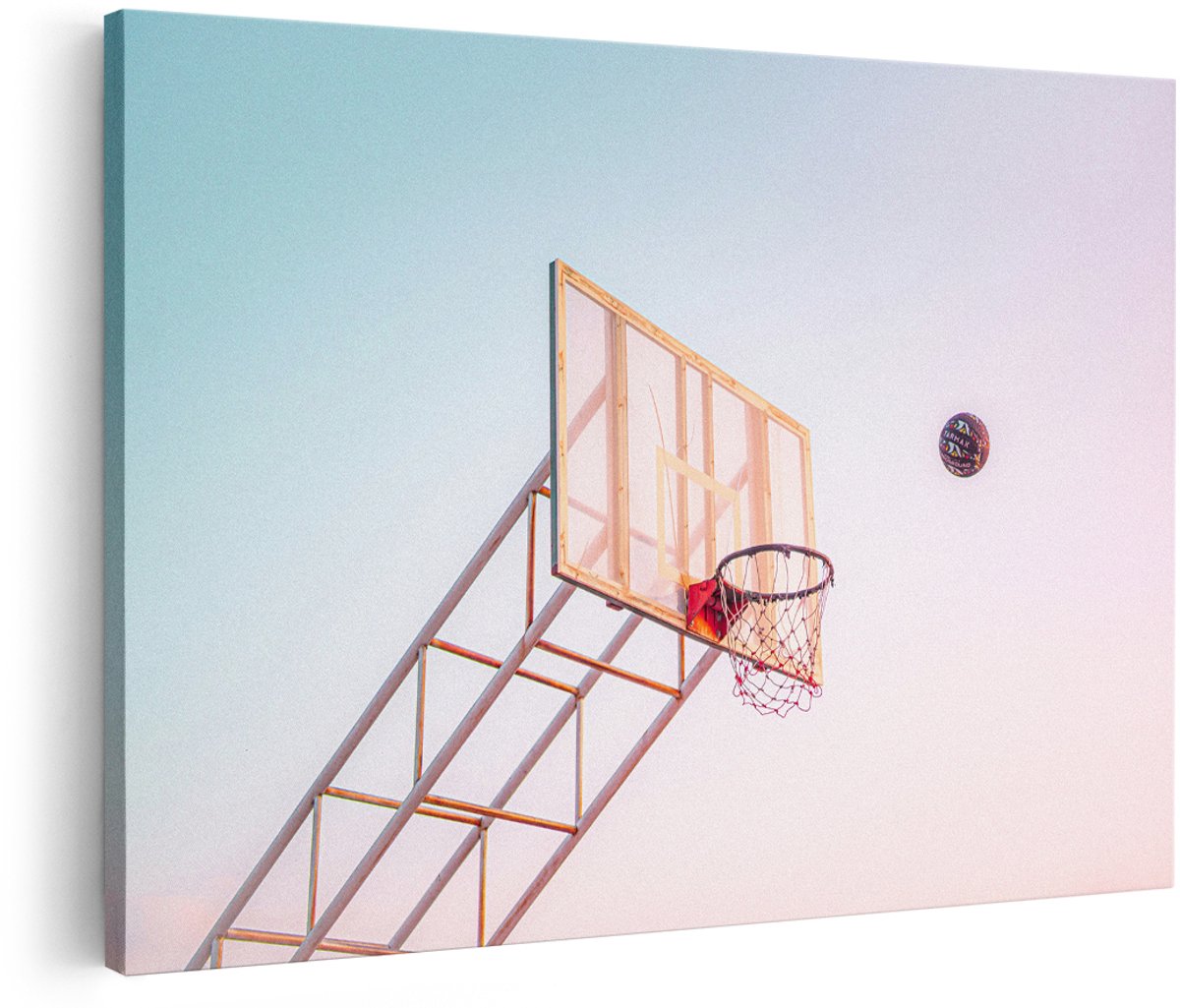 Artaza Canvas Schilderij Basketbal - 180x120 cm - Groot - Wanddecoratie Zonsondergang - Muurdecoratie Sport - Schilderijen Op Canvas Jongenskamer - Pastel