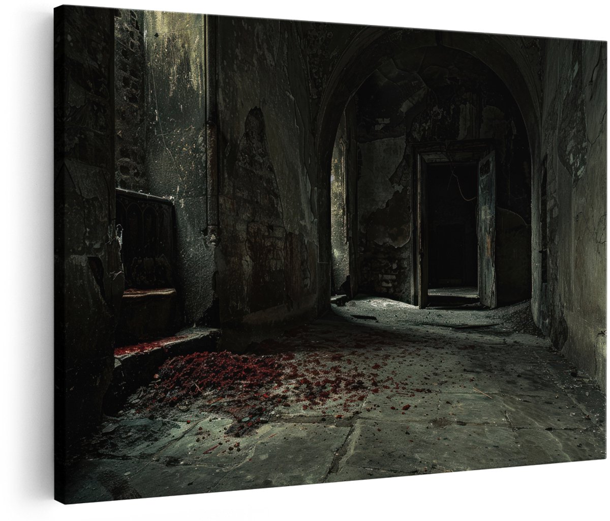 Artaza Canvas Schilderij Verlaten Gang - 180x120 cm - Groot - Wanddecoratie Donker - Muurdecoratie Hal - Decoratie Open Deur - Schilderijen Op Canvas