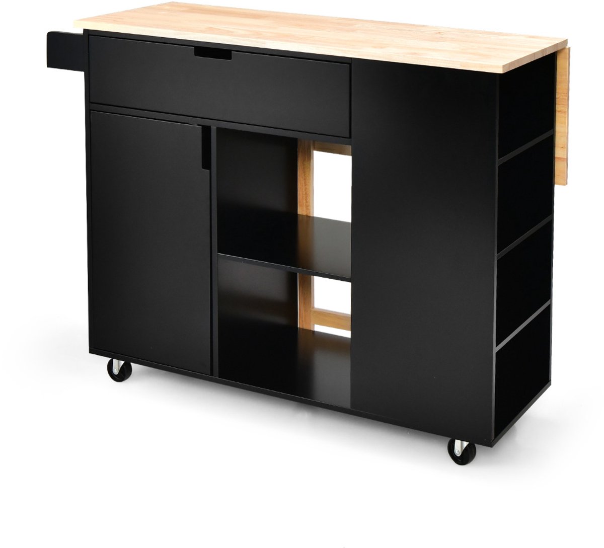SureDeal® - Keukentrolley - Keukenwagen Serveerwagen Wieltjes - Planken - Lade - Kruidenrek - 124x76x92 cm - Zwart