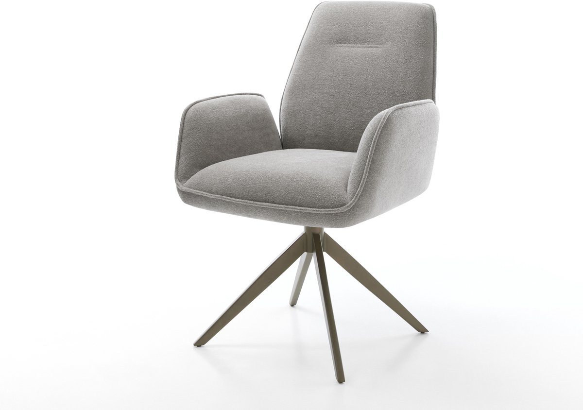 Eetkamerstoel Zoa-Flex kruisframe breed afwerking met titanium zachte stof met structuur grijs 360° draaibaar rocker-functie pocketveer kern