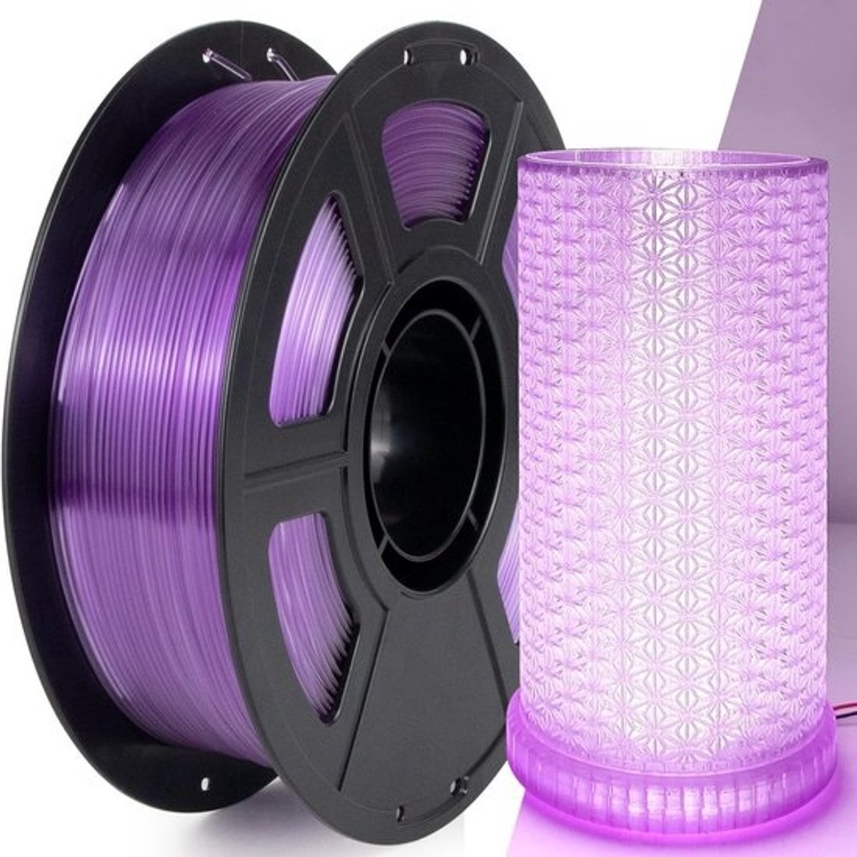 PETG 3D Printer Filament 1.75mm 1KG - Hoge Snelheid Transparant Lichtpaars - Nauwkeurigheid +/- 0,02 mm