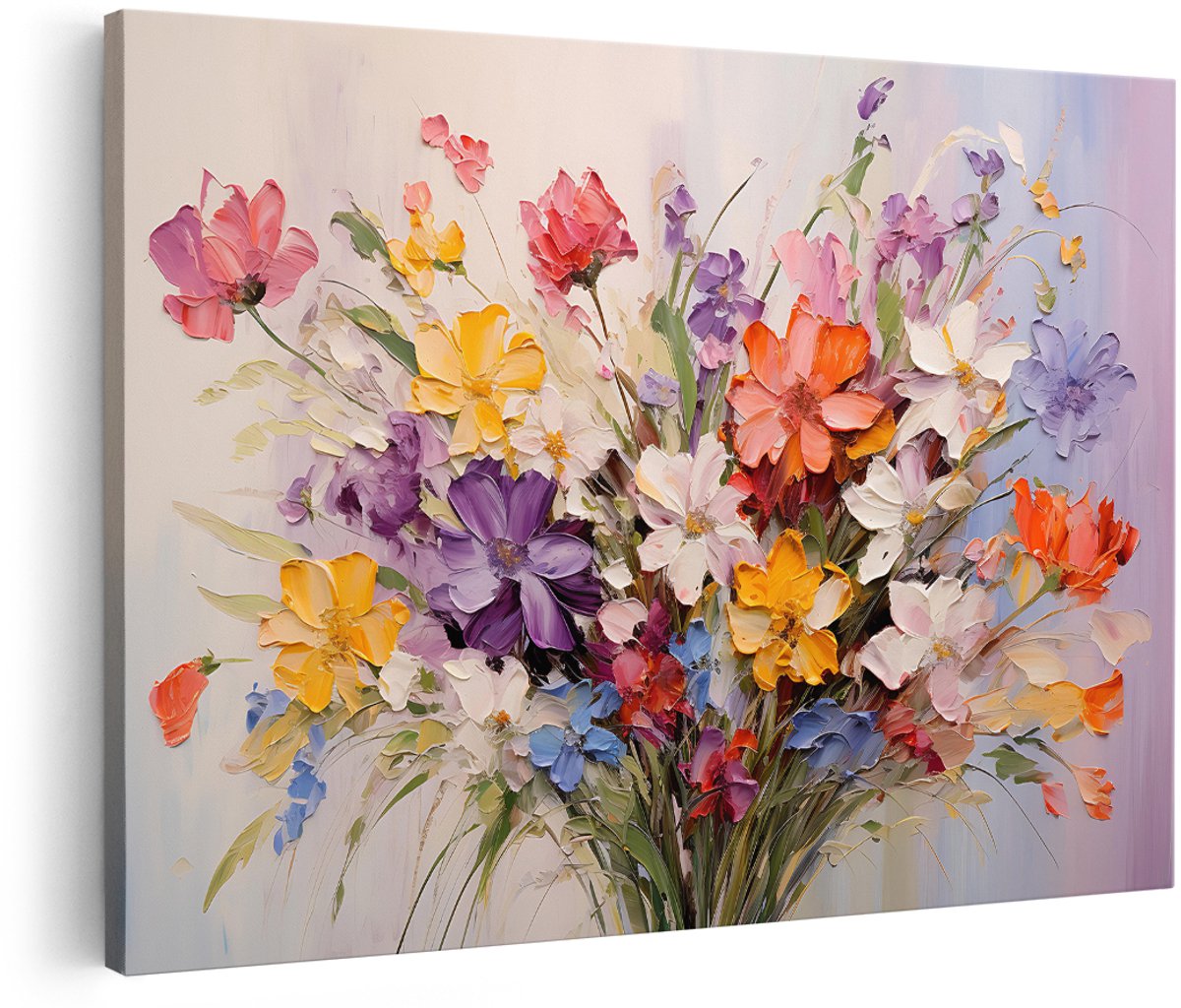 Artaza Canvas Schilderij Boeket Bloemen in Kleur - 180x120 cm - Groot - Wanddecoratie Woonkamer - Schilderijen - Muurdecoratie