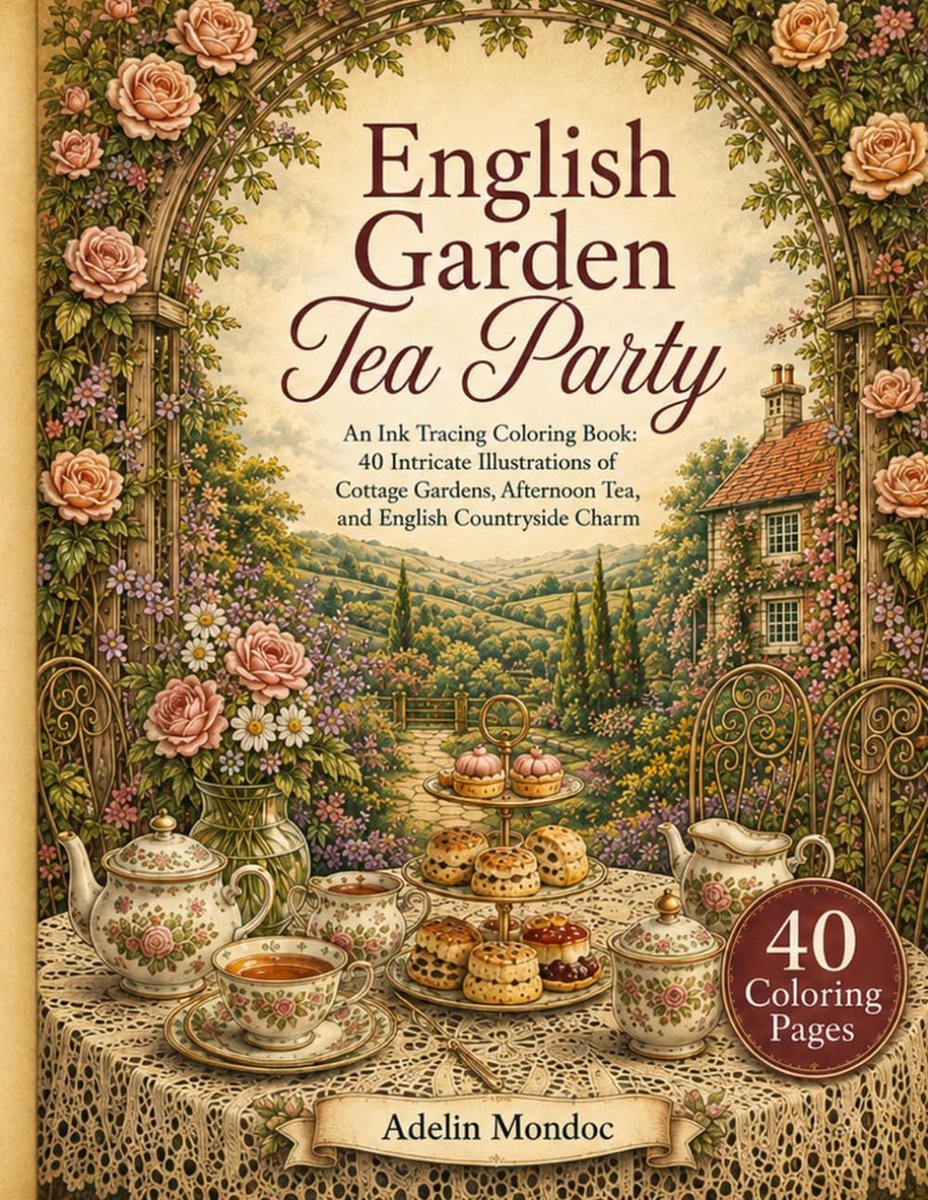 English Garden Tea Party: An Ink Tracing Coloring Book: 40 Intricate Illustrations of Cottage Gardens, Afternoon Tea - ShopVlot