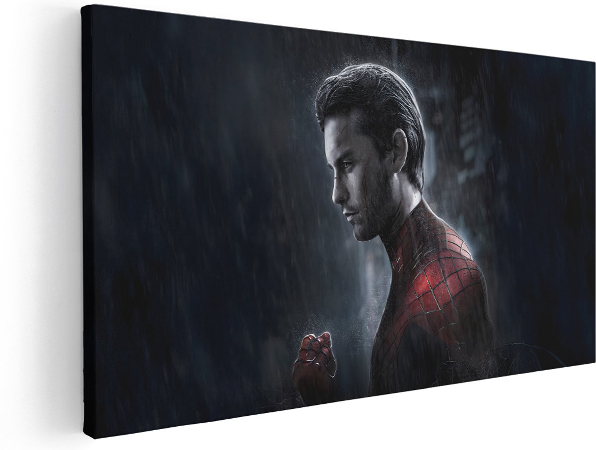 Artaza Canvas Schilderij Marvel Held - 180x90 cm - Groot - Wanddecoratie Film - Muurdecoratie Spider-Man - Kamer Accessoires Portret