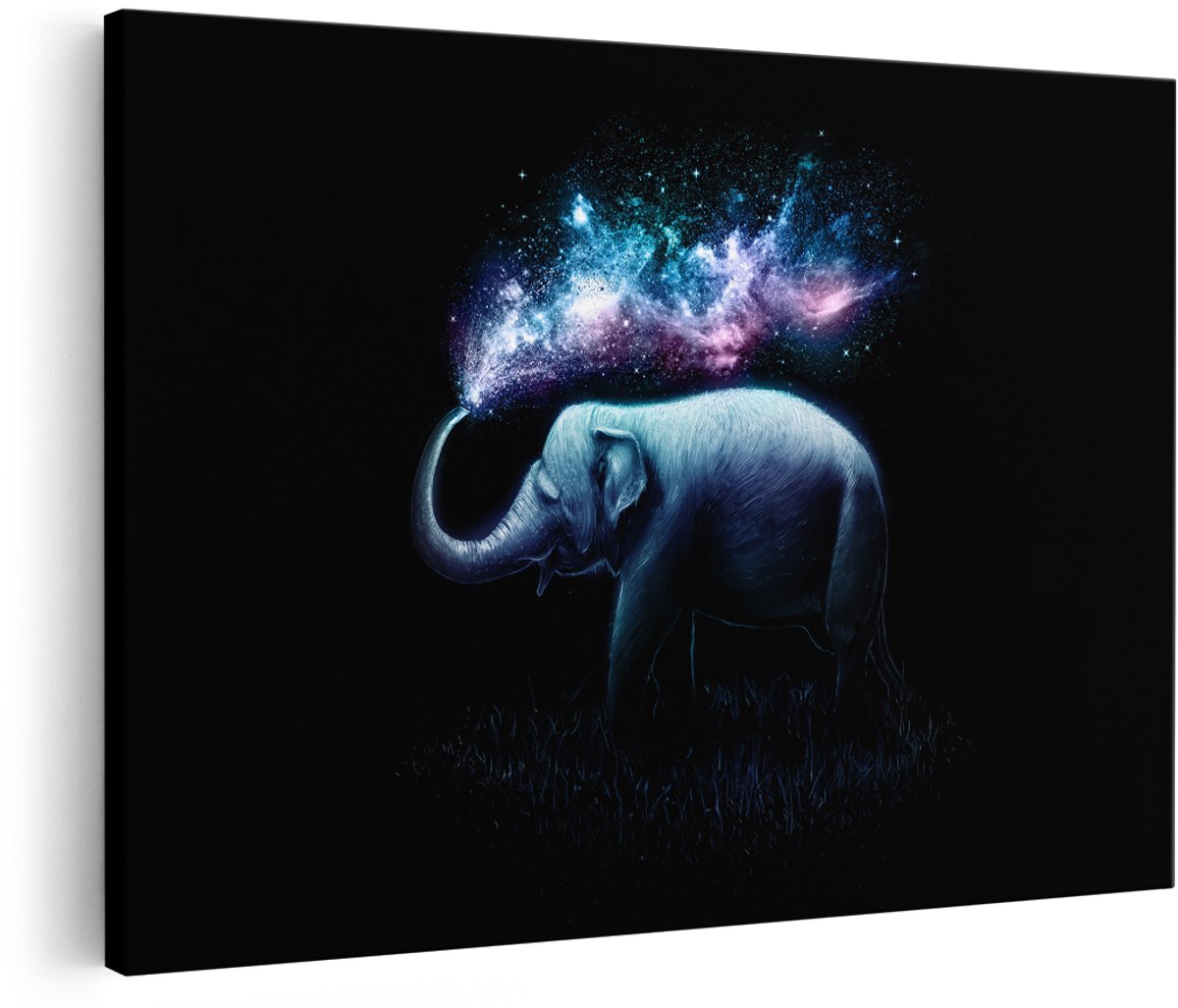 Artaza Canvas Schilderij Olifant - 180x120 cm - Groot - Wanddecoratie Abstract - Muurdecoratie Sterrenstof - Schilderijen Dieren - Blauw