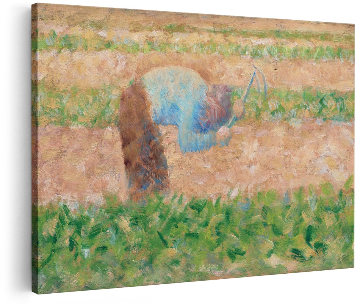 Artaza Canvas Schilderij Boer Op Het Land - 180x120 cm - Groot - Wanddecoratie Landschap - Muurdecoratie Seurat - Decoratie Klassieke Schilderijen