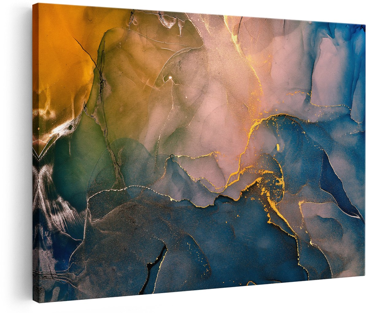 Artaza Canvas Schilderij Abstracte Kunst - Donker Blauwe Acryl - 180x120 cm - Groot - Foto Op Canvas - Wanddecoratie Woonkamer