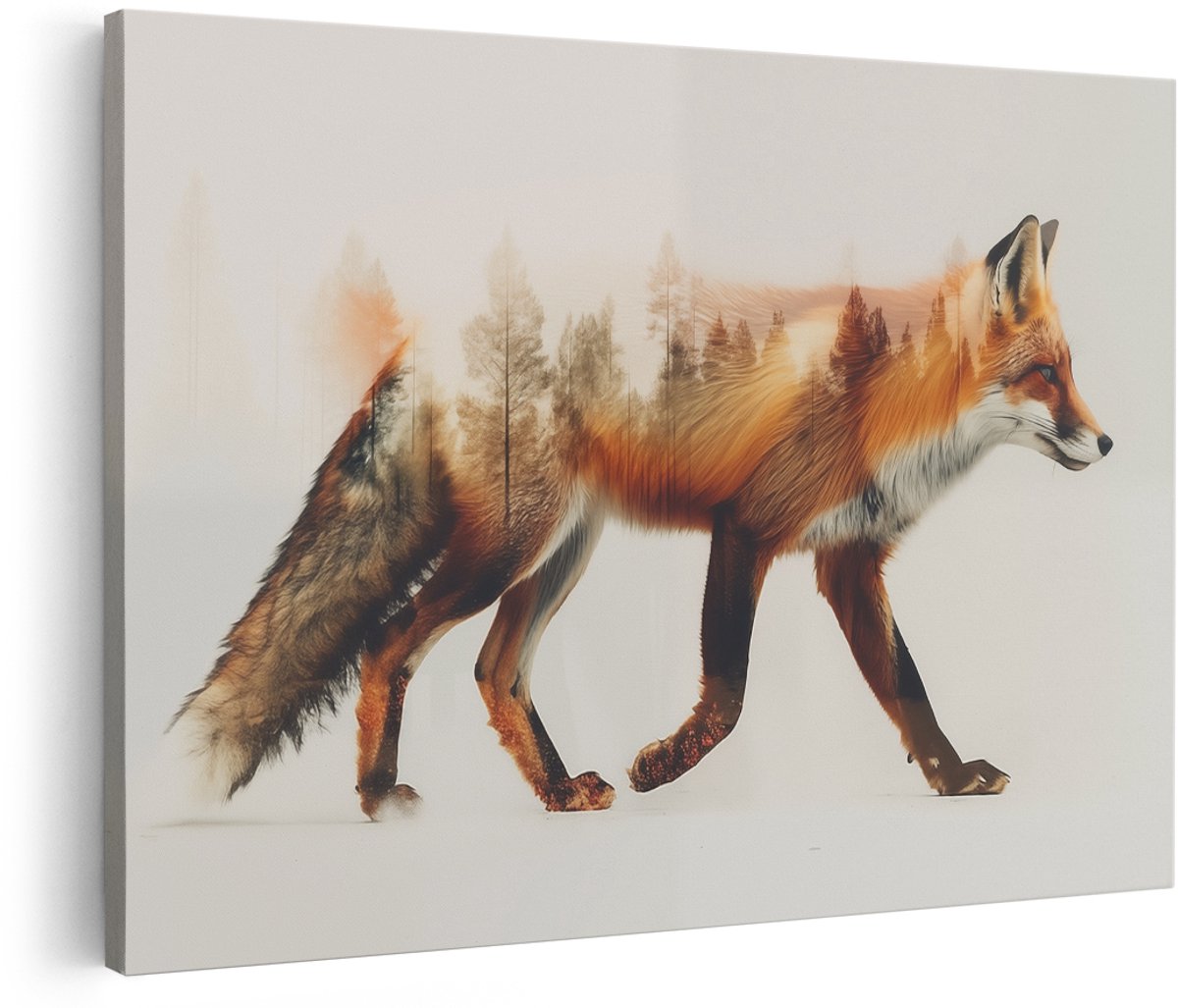 Artaza Canvas Schilderij Vos in een Bos - Dieren - 180x120 cm - Groot - Wanddecoratie Woonkamer - Schilderijen - Muurdecoratie