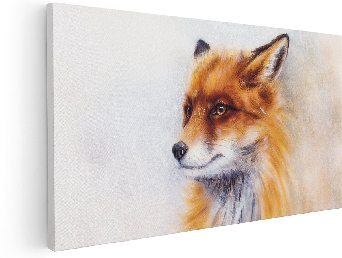Artaza Canvas Schilderij Vos op Aquarel Getekend - Abstract - 180x90 cm - Groot - Wanddecoratie Woonkamer - Schilderijen - Muurdecoratie