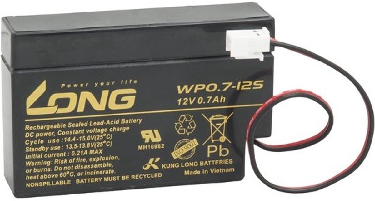 12V 0,7Ah Loodzuur Accu met JST Connector