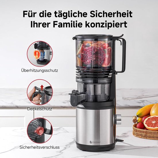 Slowjuicer - Sapcentrifuge - Gezond Sap Maken - Extra Grote Opening - 2 Liter - Zilver — afbeelding 4