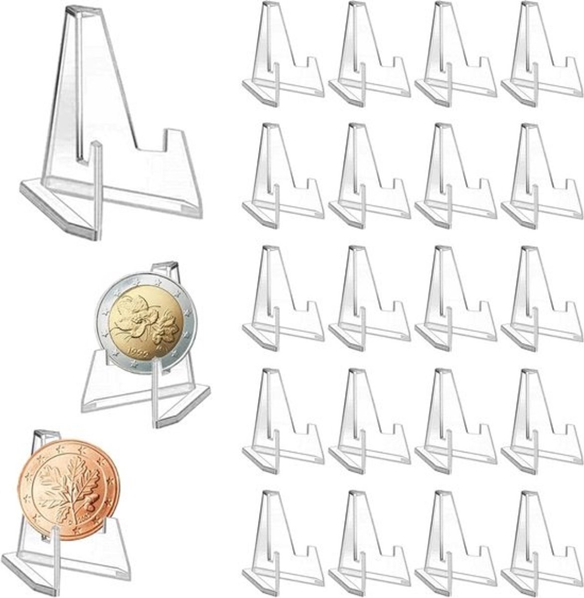 24x Transparante Kaartenstandaards Ezel voor Munten, Medailles en Ansichtkaarten (54 mm)
