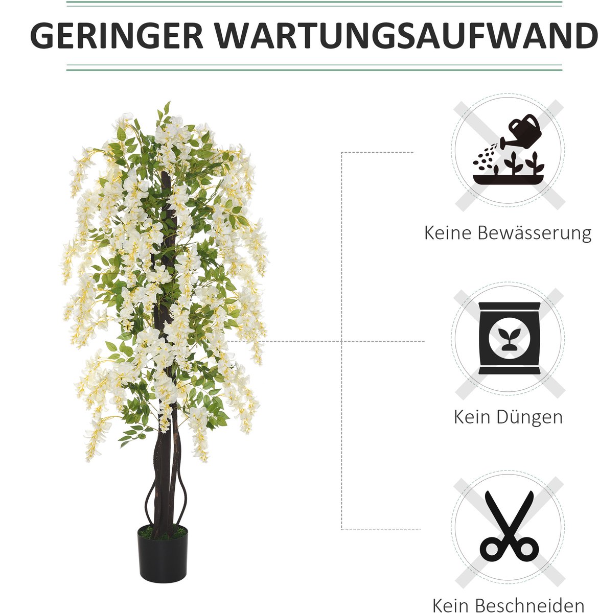 Grote kunstmatige blauweregen - 165 cm - kunstplant - plastic kunstplanten - kunstbloemen in een pot - nepplant die er echt uitziet - voor kantoor - woonkamer - slaapkamer - moderne decoratie - cadeau