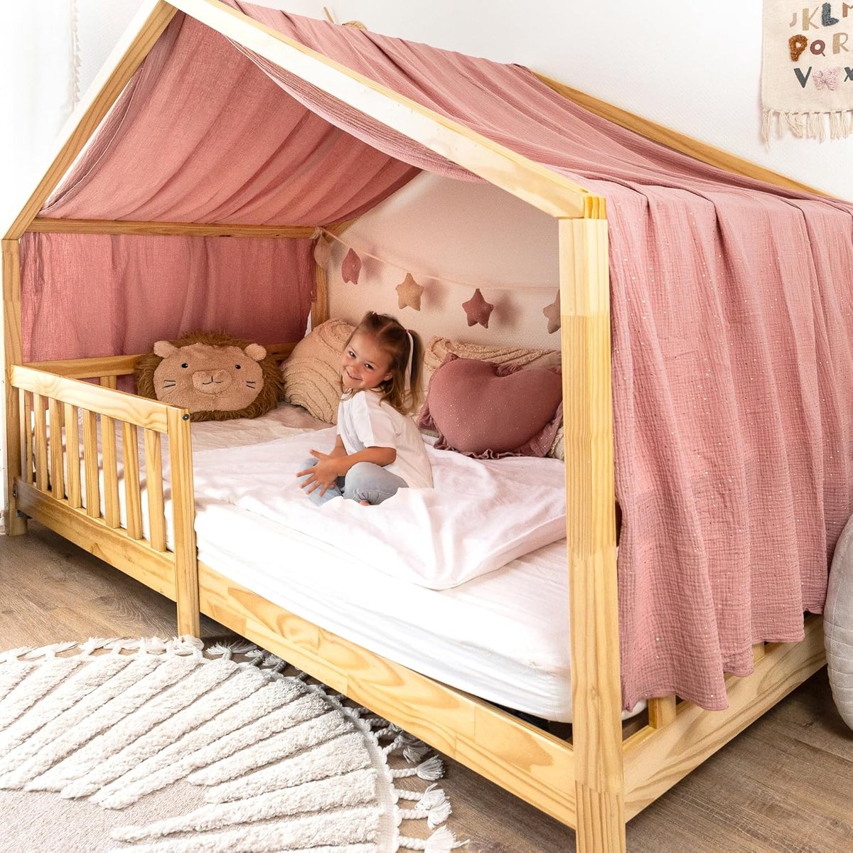 lilimaus Hemelbedgordijn voor huisvormig bed, van mousseline van 100% katoen, handgemaakt, decoratief, voor kinderen - ShopVlot