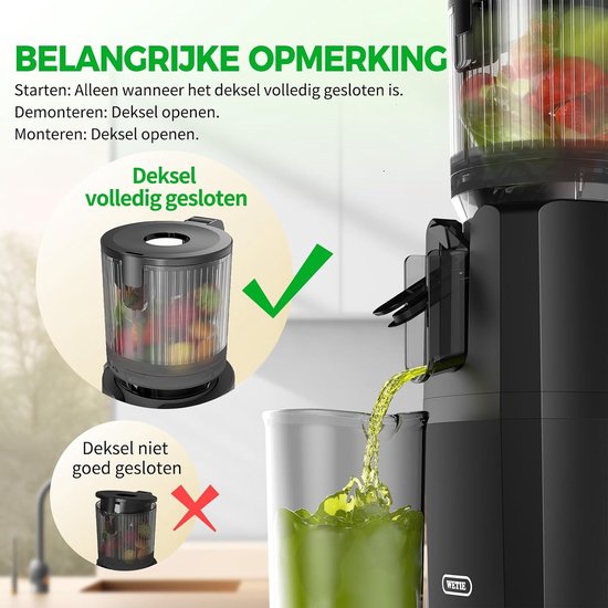 Koudperssapcentrifuge - Slowjuicer sapmachine - Verse sappen maken - XXL voergoot - 1.4 Liter - Zwart — afbeelding 3