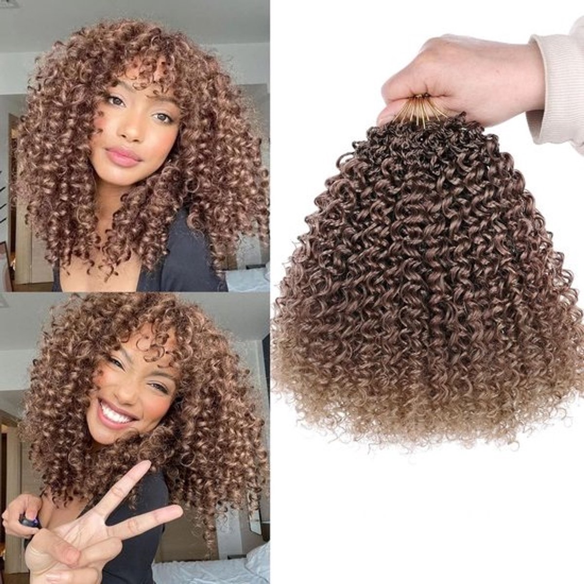Micro Kinky Krullend Haakvlecht Haar Synthetisch Vooraf Gelust 8 Inch