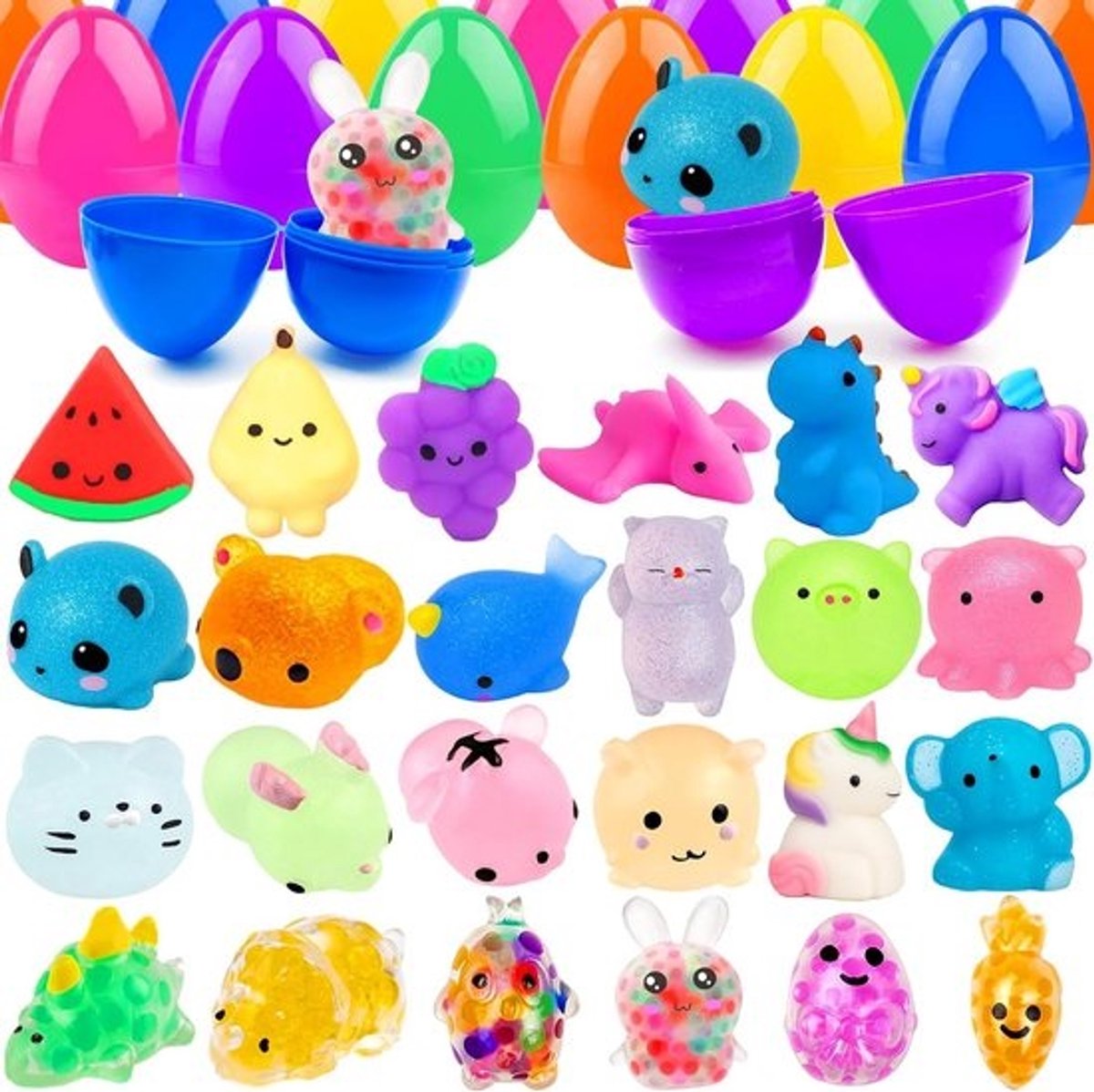 24 Paaseieren Gevuld met Kawaii Mochi Squishy Speelgoed Set