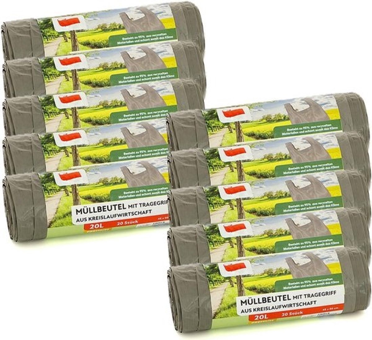 Vuilniszakken met trekband en handvat, 20 liter, gemaakt van 95% gerecycled materiaal