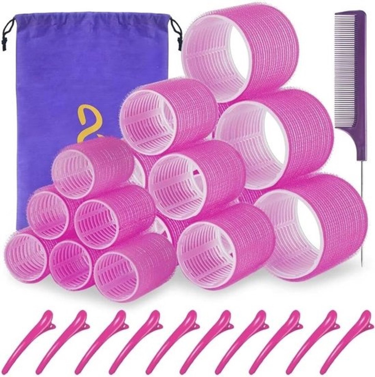 Haarrollers Set - Krulspelden Zelfklevend - Volume Creëren - Drie Verschillende Maten - 18 Stuks - Rose Rood