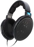 Zwarte Sennheiser HD 600 over-ear koptelefoon met een gedetailleerde, gespikkelde afwerking op de hoofdband en oorschelpen.