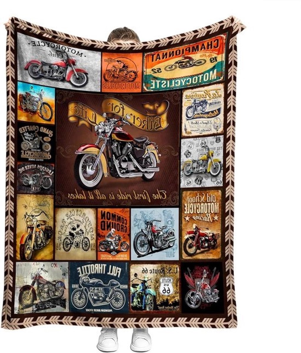 Motorfiets Deken - Biker Plaid - Gezelligheid Thuis - Zacht Sherpa Materiaal - 150x200cm - Motorprint