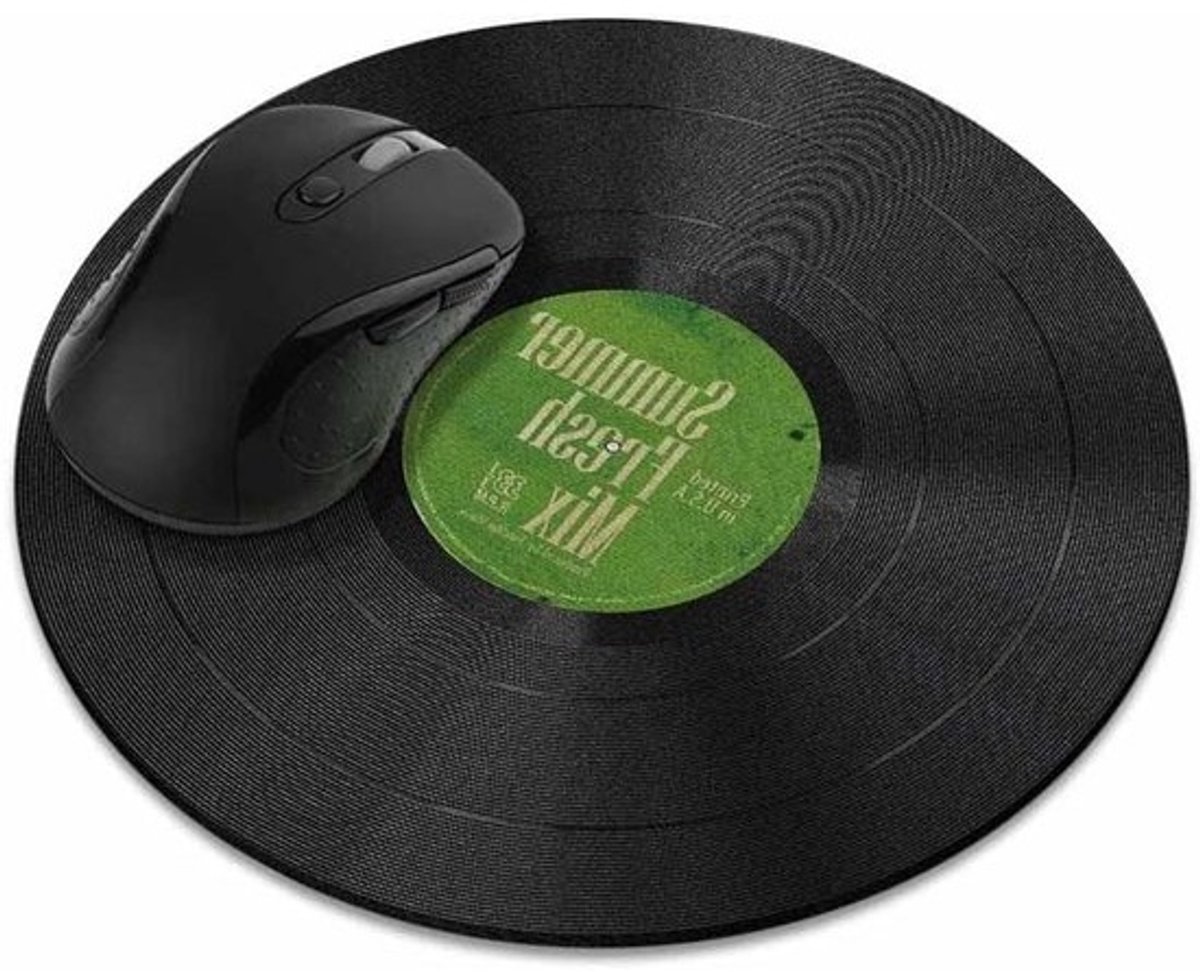 Antislip Muismat - Bureau Mat Rond - Bureau Organisatie - Vintage Vinyl Ontwerp - 20 cm Diameter - Groen