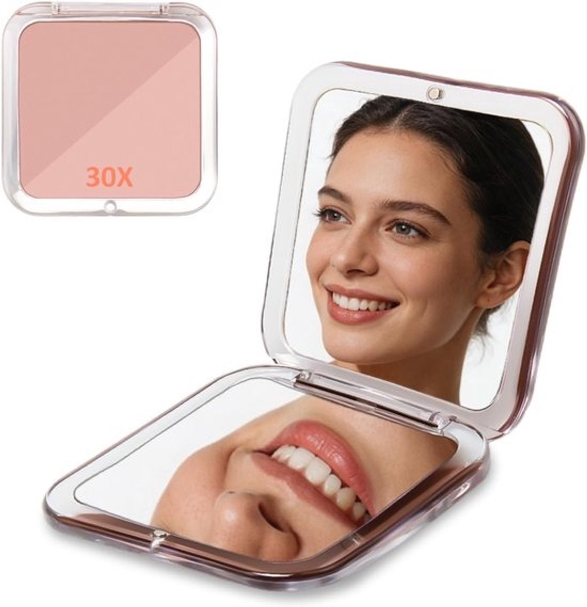 Opvouwbare Make-up Spiegel - Compacte Vergroter - Nauwkeurige Verzorging - 30x Vergroting Dubbelzijdig - Handig Formaat - Roségoud
