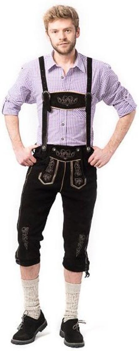 Tannhauser Lederhosen Peter Lang 100% Echt Leder Oktoberfest Heren Lederhosen Man Carnavalskleding Heren - Zwart - Leer- 4XL
