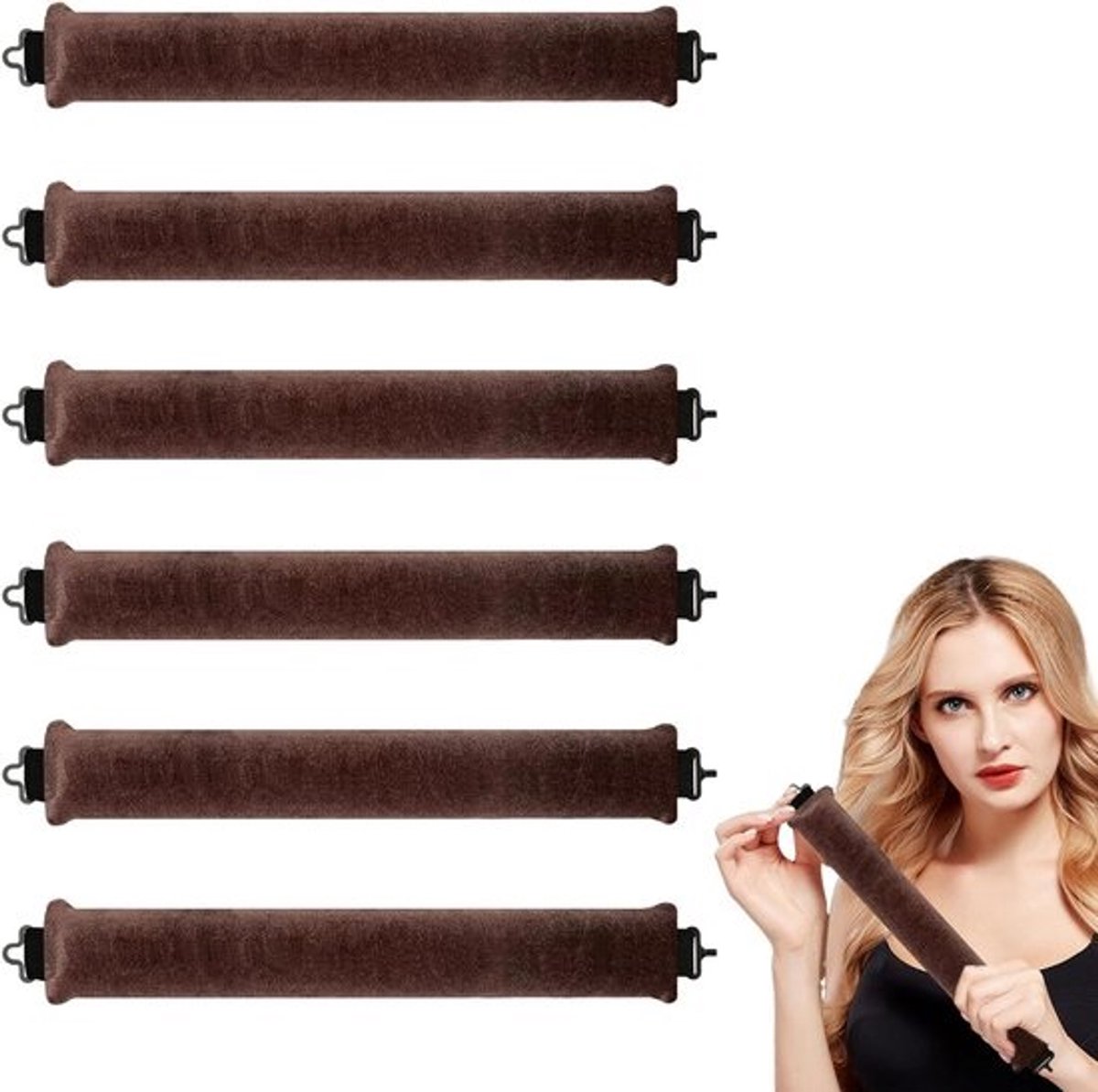 Krulband Zonder Hitte - Nachtkrullen Tools - Haar Krullen - Zacht Flanellen Materiaal - 3 x 29.5 cm - Bruin