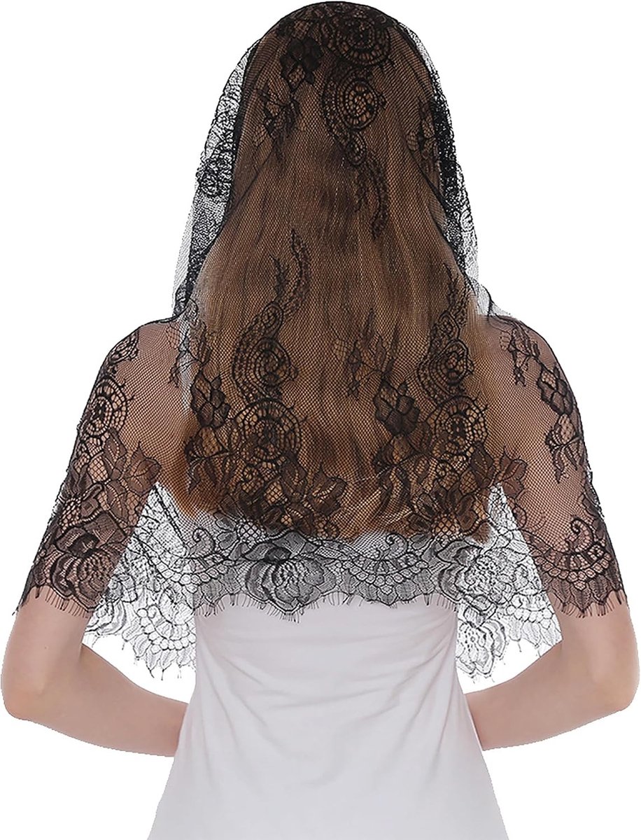 Elegante Spaanse Kantsluier voor Vrouwen - Bruidsluier voor Huwelijk en Kerkdiensten met Holle Franje