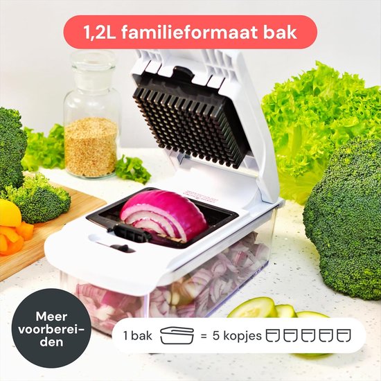 Groente Hakker - Snijmachine Keuken - Maaltijd Voorbereiden - Roestbestendige Messen - 5 Cup Capaciteit - Wit van Groente — afbeelding 4