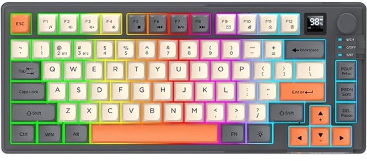 Draadloos Toetsenbord - Compact Toetsenbord - Kantoor Werk - Multicolor Verlichting - 80 Toetsen - Grijs