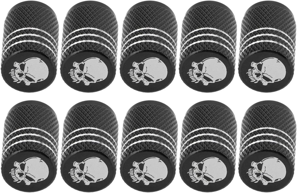 Skull Patroon Auto Ventieldoppen Set van 10 voor Auto's, SUV's en Fietsen - Zwart, Duurzaam en Stijlvol