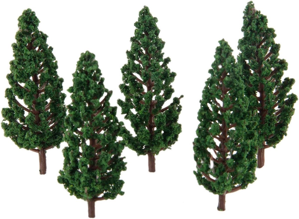 50 Stuks Modelbomen voor Spoorweglandschappen, DIY Dennenbomen van Plastic voor OO en HO Schaal, 80mm Hoog