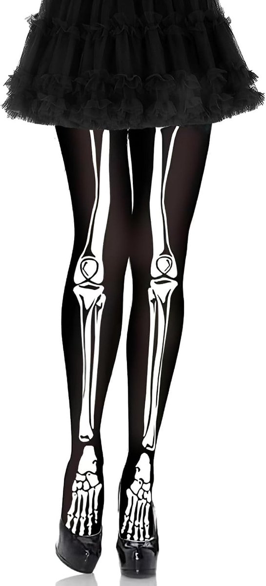 Halloween-kostuum voor dames met skeletkousen en bothandschoenen, perfecte accessoires voor feesten en carnaval