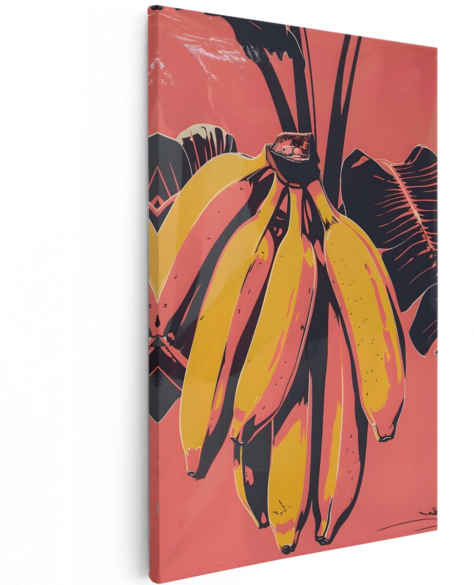 Artaza Canvas Schilderij Bananen - 120x180 cm - Groot - Wanddecoratie Pop Art - Muurdecoratie Tropisch - Decoratie Fruit Roze
